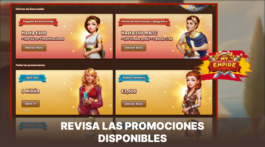 Consulta las promociones disponibles en My Empire Casino