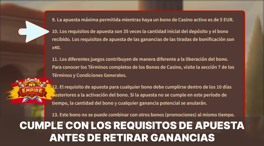 Cumpla con los requisitos de apuesta en My Empire Casino