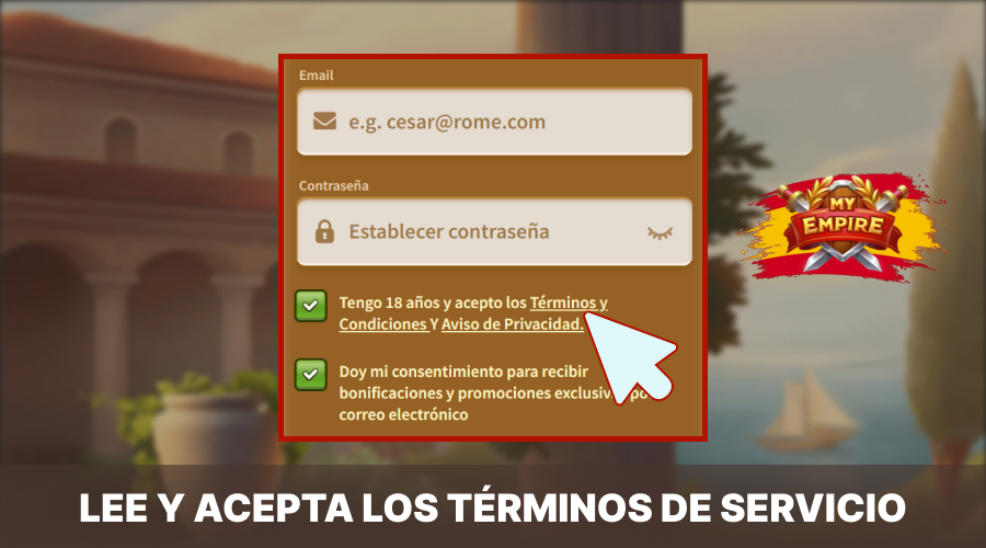 Lea y acepte los términos del sitio web de My Empire Casino