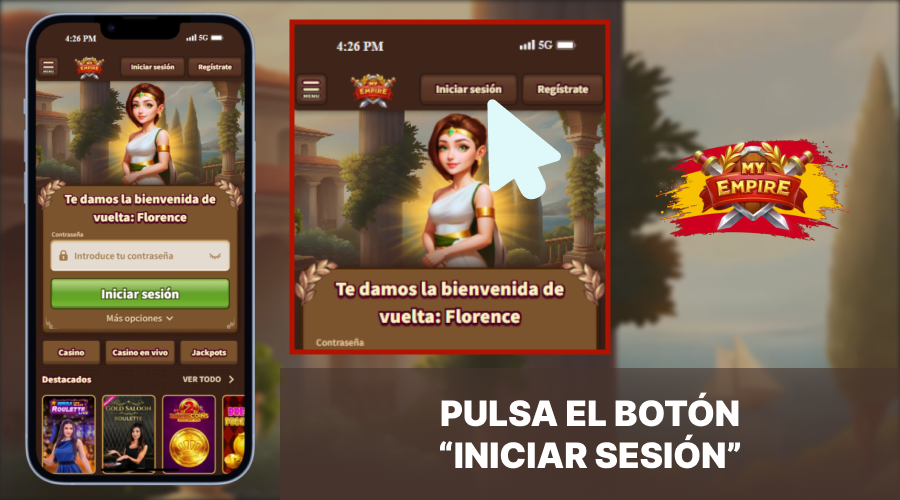 Para iniciar sesión, haga clic en el botón "Iniciar sesión" en el formulario de inicio de sesión de My Empire Casino