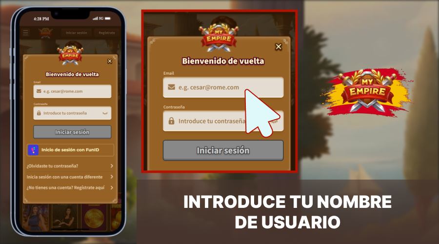 Ingrese su nombre de usuario en el formulario de inicio de sesión de My Empire Casino