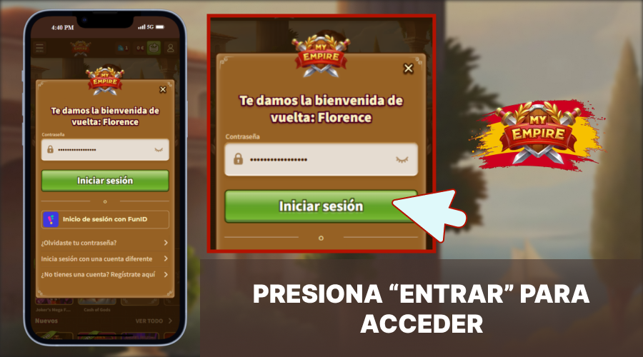 Presione "Enter" para iniciar sesión en My Empire Casino