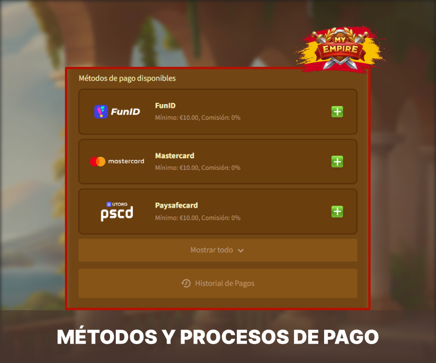 My Empire Casino ofrece una variedad de opciones para realizar depósitos y retiros